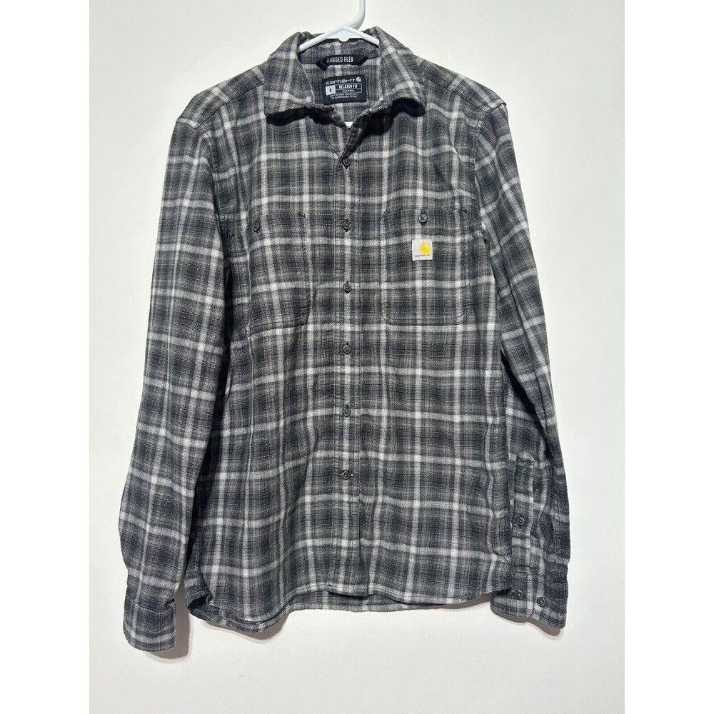 Carhartt Men Size S Relaxed Fit Button Front Long Sleeve Plaid Rugged Flex Shirt